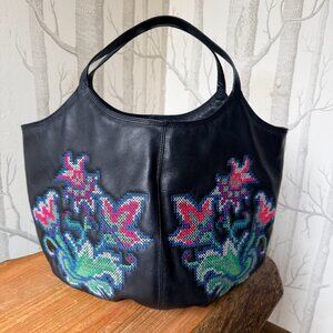 Penelope Chilvers Black  Embroidered Pillow Paloma Bag Tote Purse